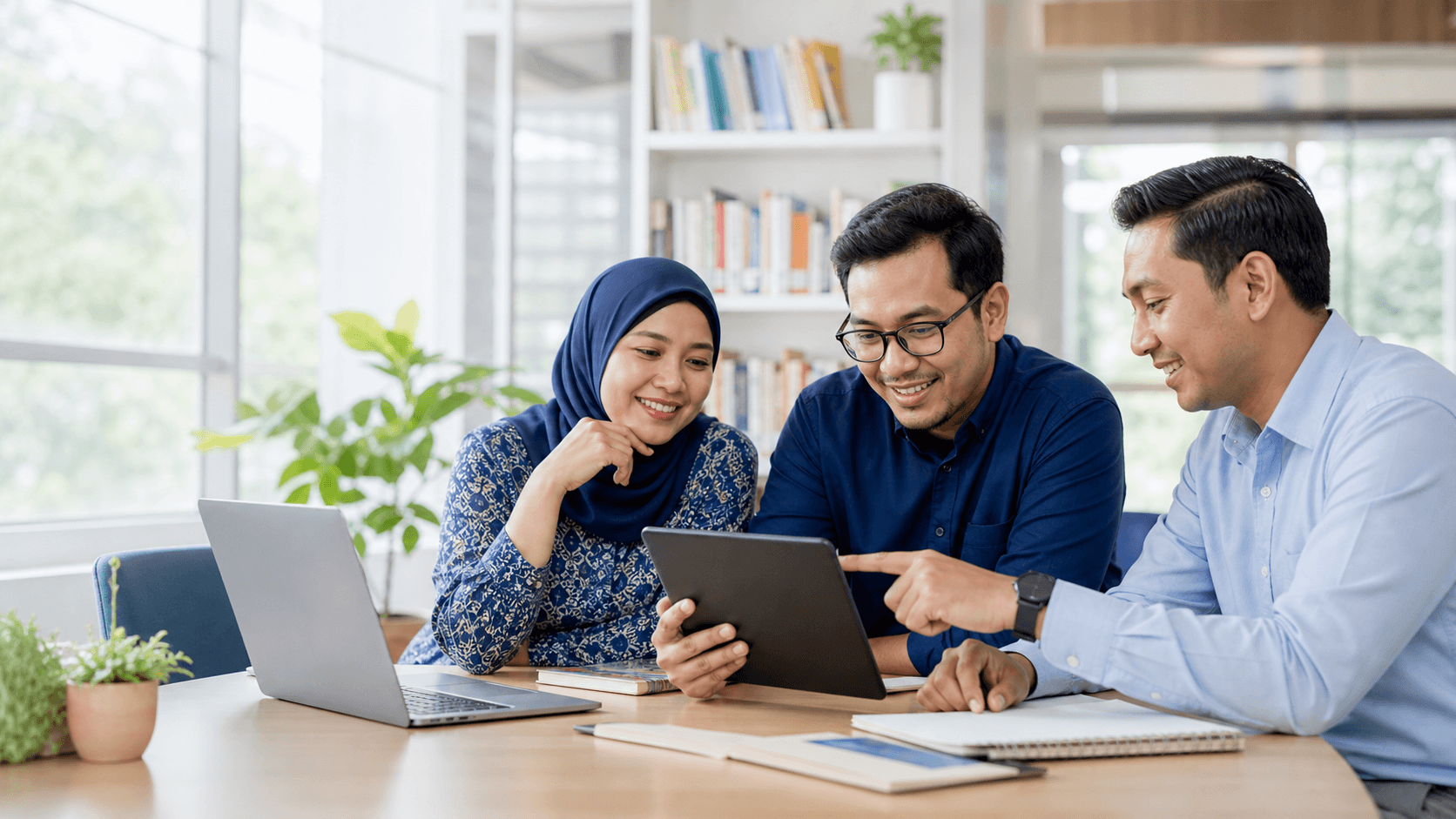 Staf sekolah membaca insight digitalisasi sekolah Staf sekolah membaca insight digitalisasi sekolah